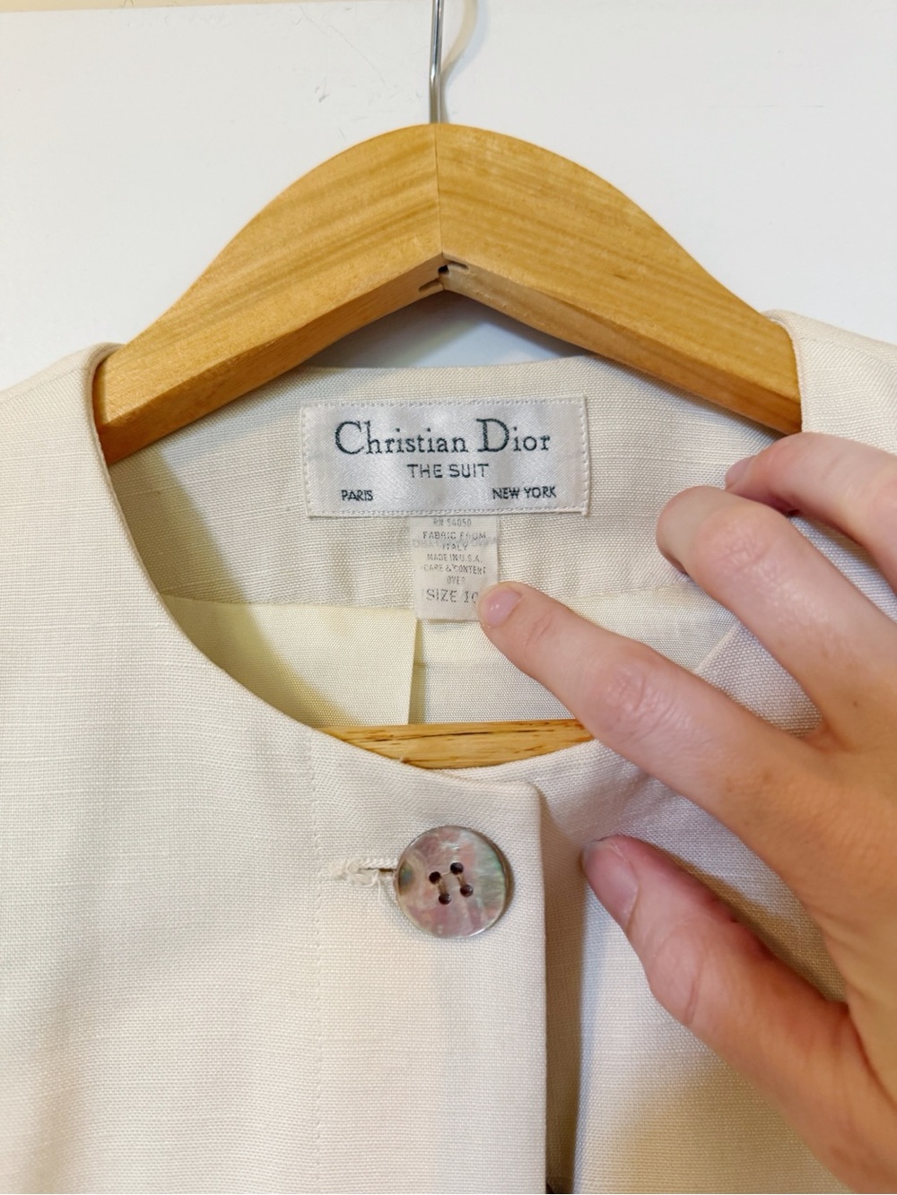 Christian Dior The Suit Cream Collarless Button Jacket - Vintage 10, Modern 6/8